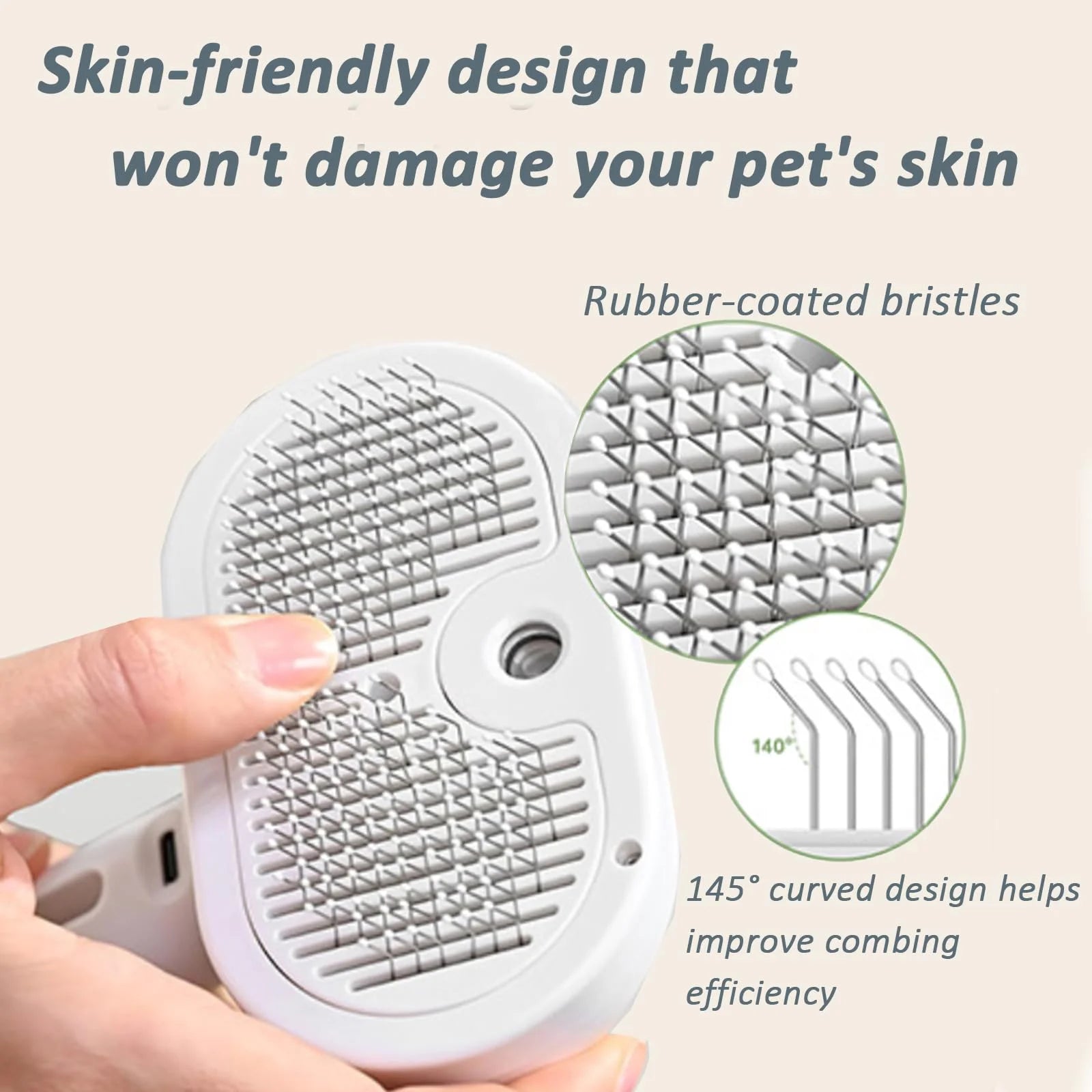 Fresh Fur 3-in-1 Self-Cleaning Pet Shower Brush and Hair Removal Comb with Bathing Solution for Long and Short Haired Pets (White)