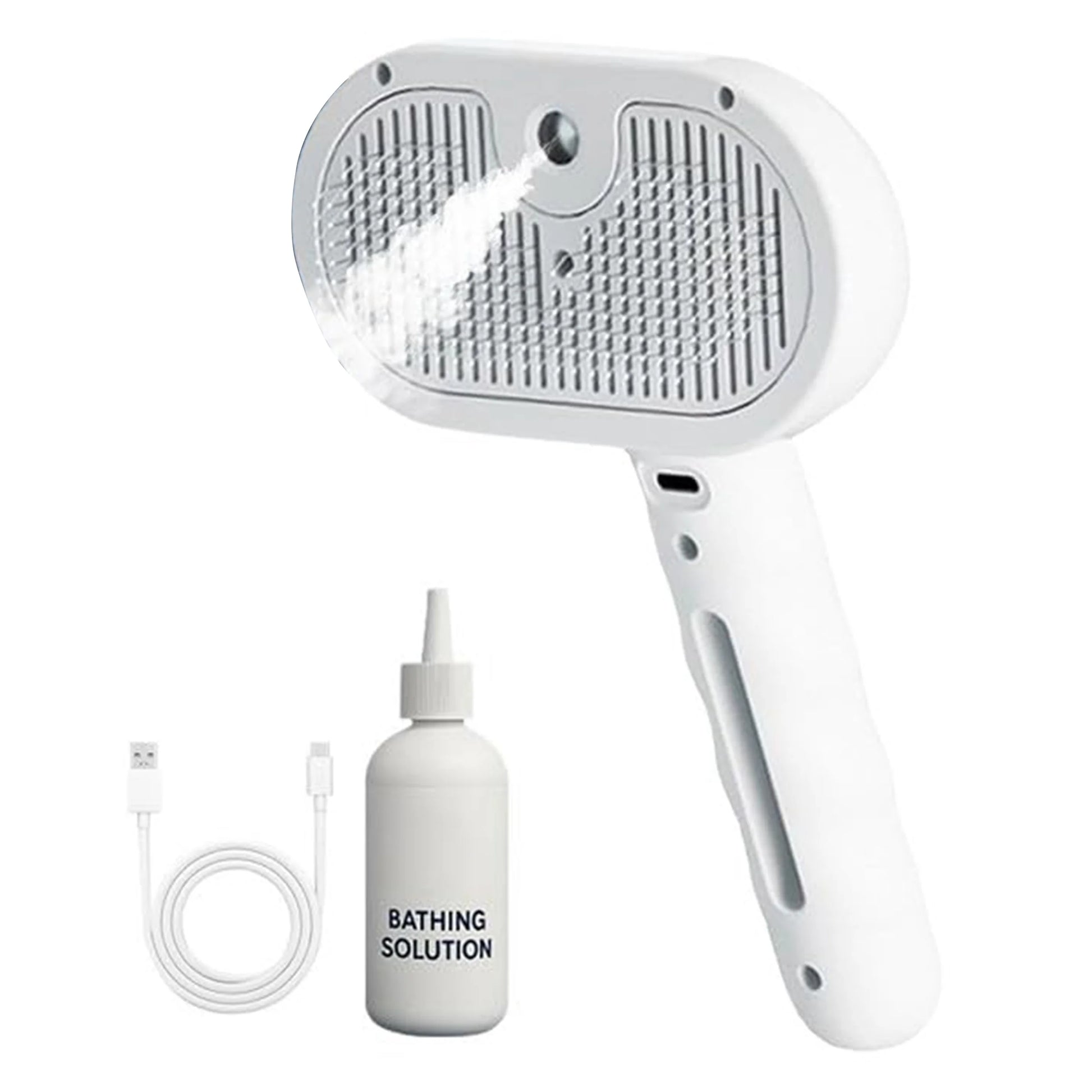 Fresh Fur 3-in-1 Self-Cleaning Pet Shower Brush and Hair Removal Comb with Bathing Solution for Long and Short Haired Pets (White)