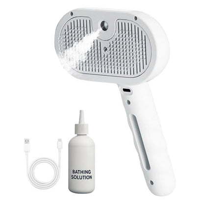 Fresh Fur 3-in-1 Self-Cleaning Pet Shower Brush and Hair Removal Comb with Bathing Solution for Long and Short Haired Pets (White)