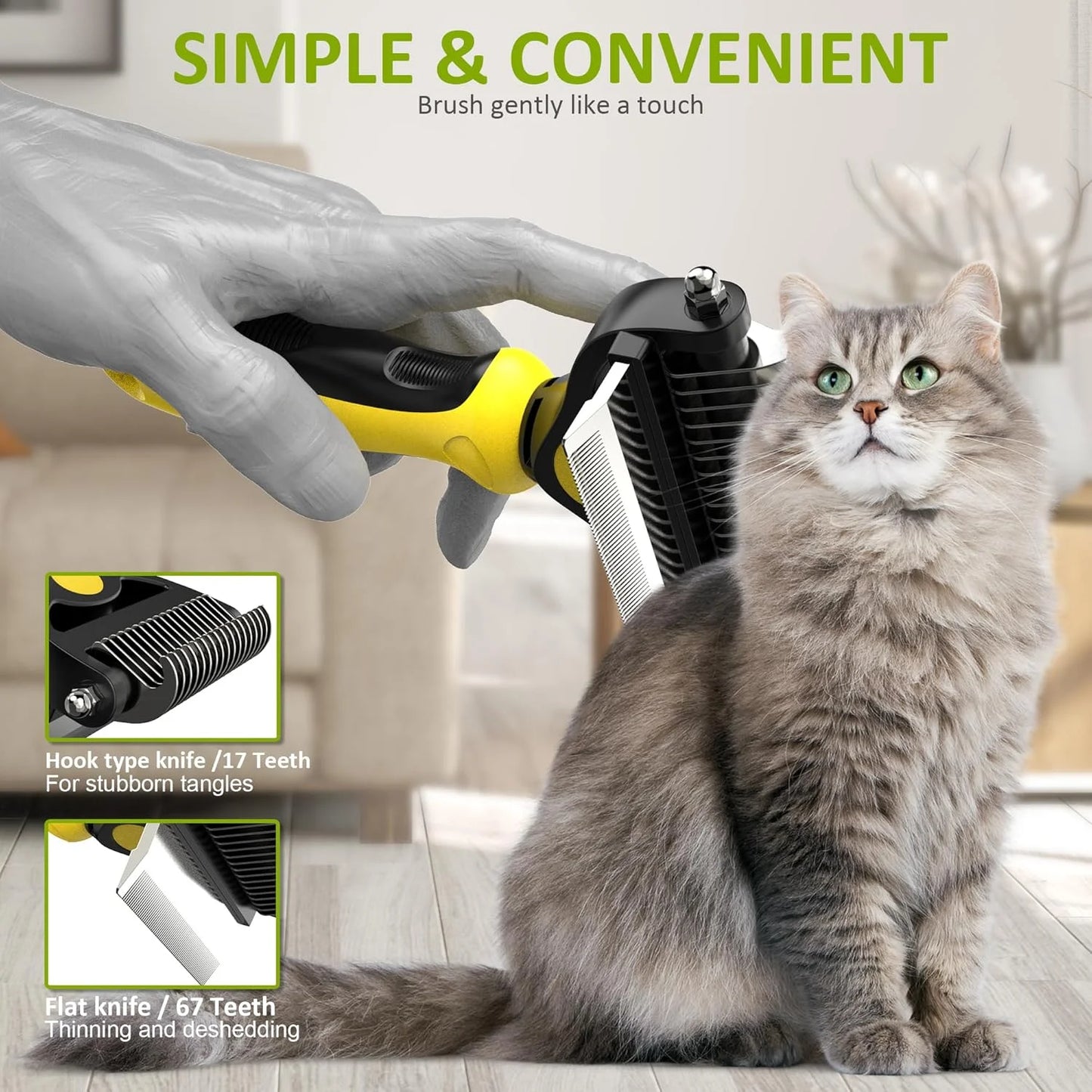 -2 in 1 Professional Grooming Rake for Cats & Dogs-Dematting Comb for Easy Mats & Tangles Removing,Hair Removal Cleaner for Pets