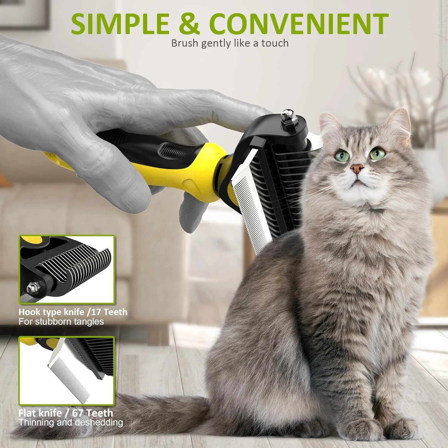 -2 in 1 Professional Grooming Rake for Cats & Dogs-Dematting Comb for Easy Mats & Tangles Removing,Hair Removal Cleaner for Pets