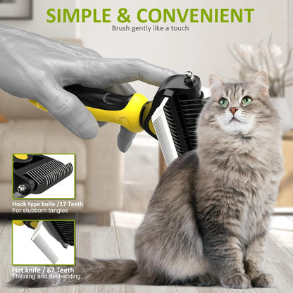 -2 in 1 Professional Grooming Rake for Cats & Dogs-Dematting Comb for Easy Mats & Tangles Removing,Hair Removal Cleaner for Pets