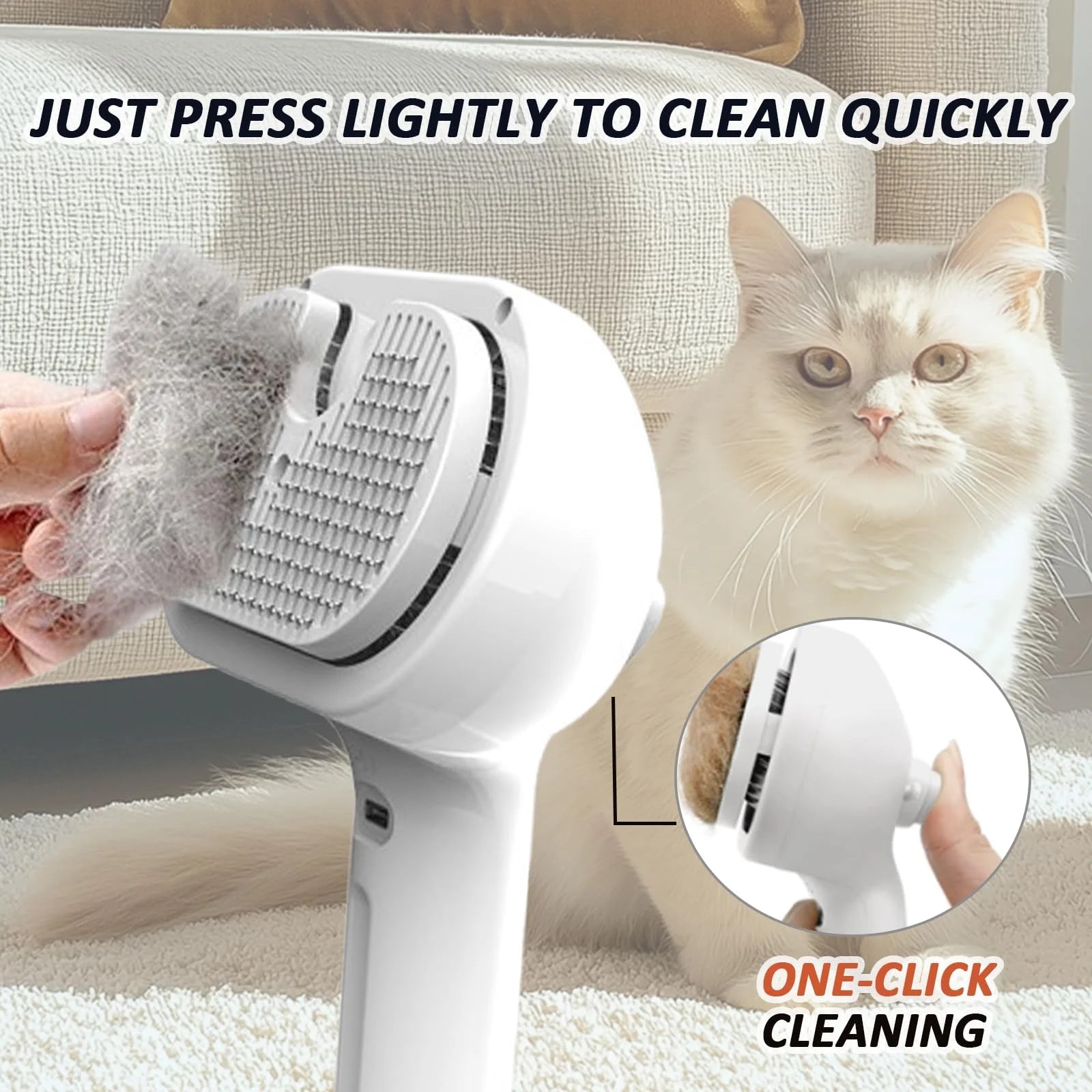Fresh Fur 3-in-1 Self-Cleaning Pet Shower Brush and Hair Removal Comb with Bathing Solution for Long and Short Haired Pets (White)