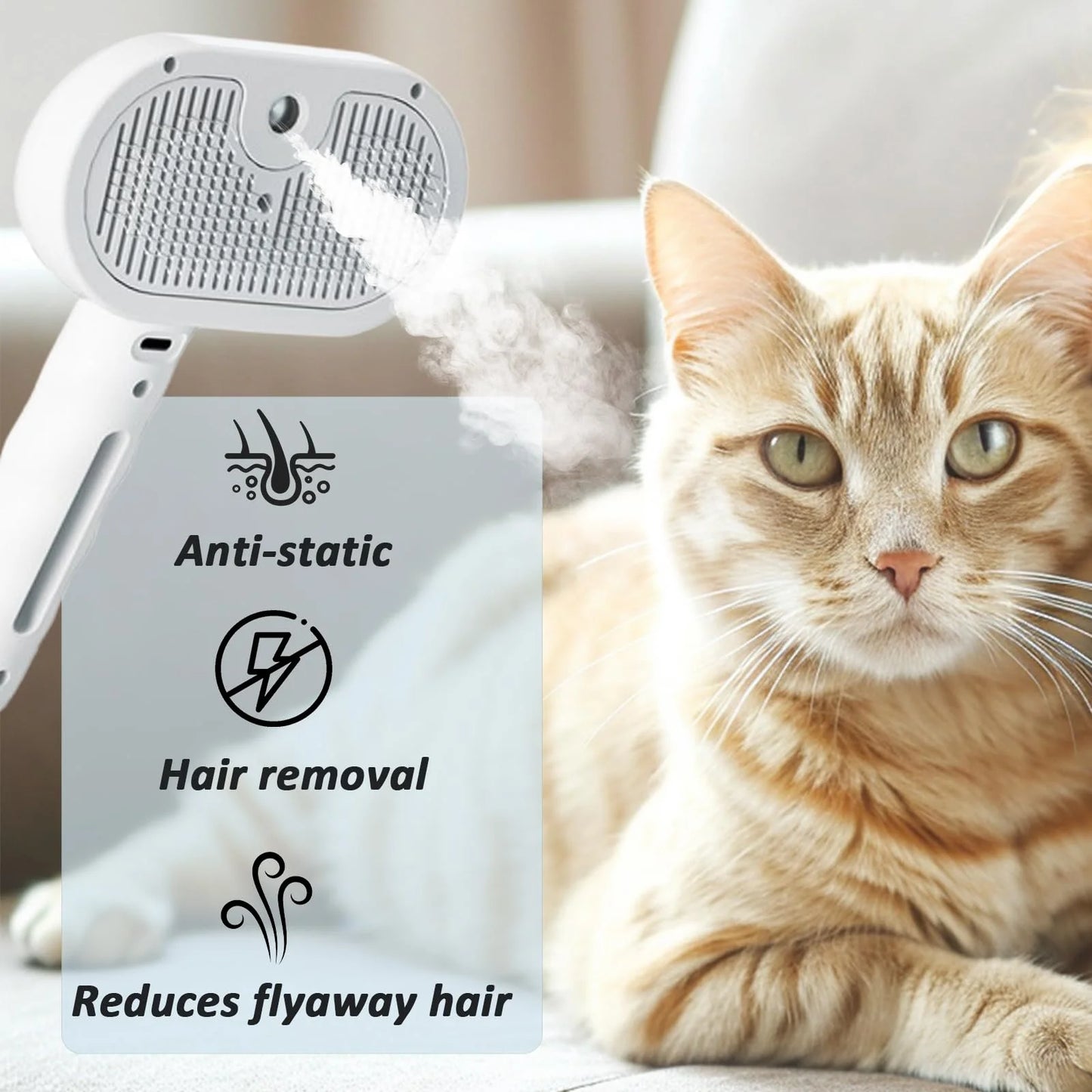 Fresh Fur 3-in-1 Self-Cleaning Pet Shower Brush and Hair Removal Comb with Bathing Solution for Long and Short Haired Pets (White)
