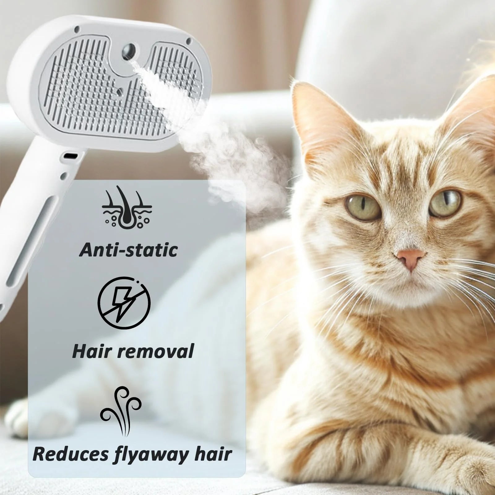 Fresh Fur 3-in-1 Self-Cleaning Pet Shower Brush and Hair Removal Comb with Bathing Solution for Long and Short Haired Pets (White)