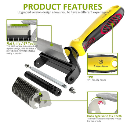 -2 in 1 Professional Grooming Rake for Cats & Dogs-Dematting Comb for Easy Mats & Tangles Removing,Hair Removal Cleaner for Pets