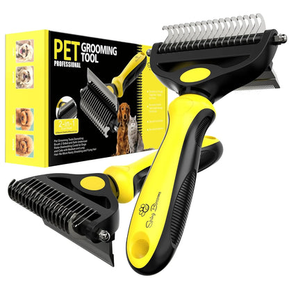-2 in 1 Professional Grooming Rake for Cats & Dogs-Dematting Comb for Easy Mats & Tangles Removing,Hair Removal Cleaner for Pets